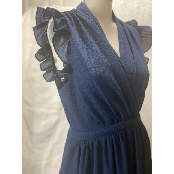 Taylor Tiered Ruffle Fit & Flare Dress Navy Blue Preppy Cottagecore Boho Chic - Picture 7 of 14